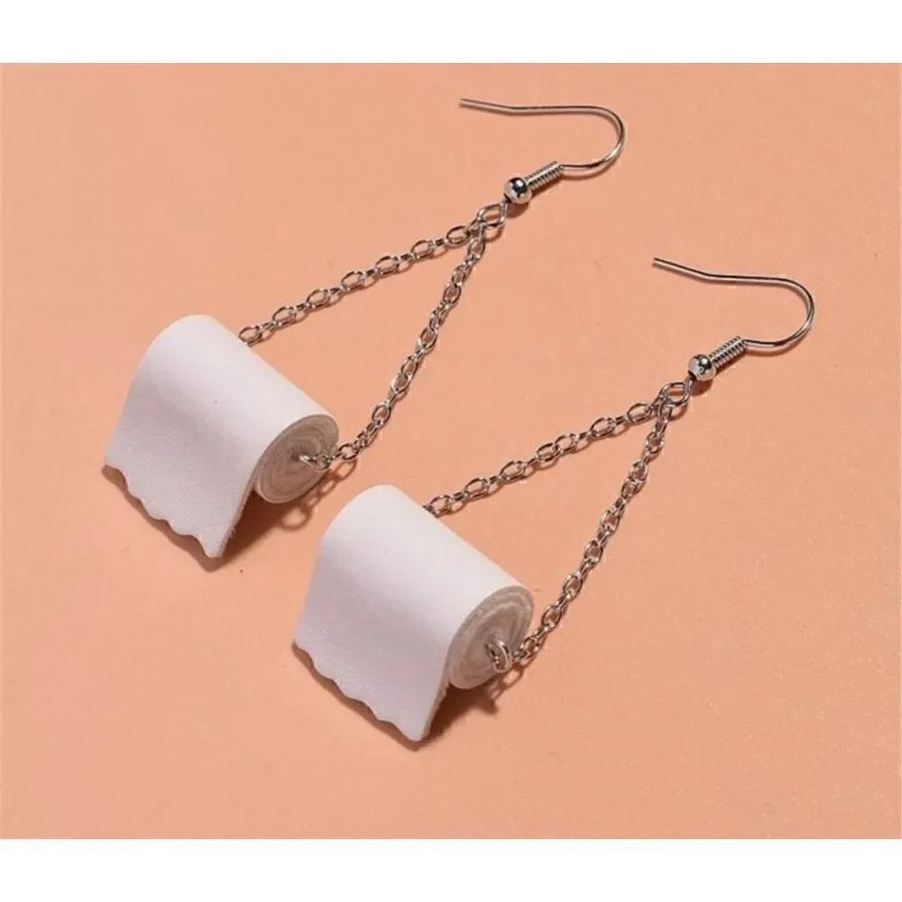 Creative Novelty Realistic Toilet Paper Roll Dangle Earrings humor Gag gift